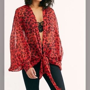 Make Offer Free People Red Leopard Kimono